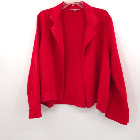 bryn Walker Jackets & Blazers - Bryn Walker Linen Blazer Women L Red Open Front Lightweight Made in USA